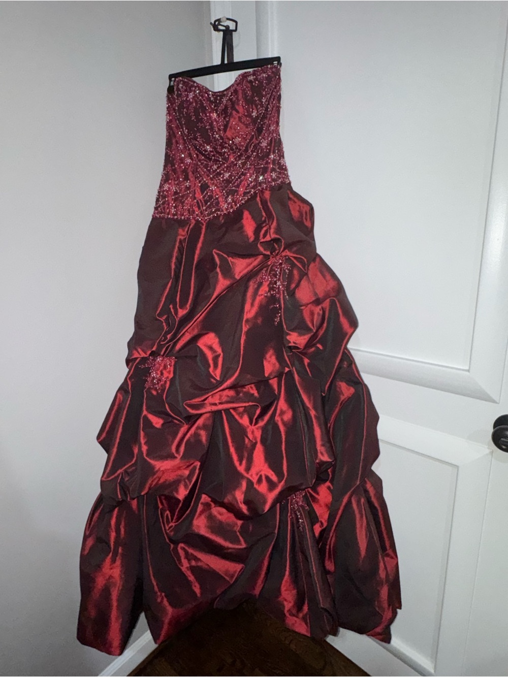 Jovani Strapless Burgundy Beaded Taffeta Ball Gown-Vintage ball gown with Shaw